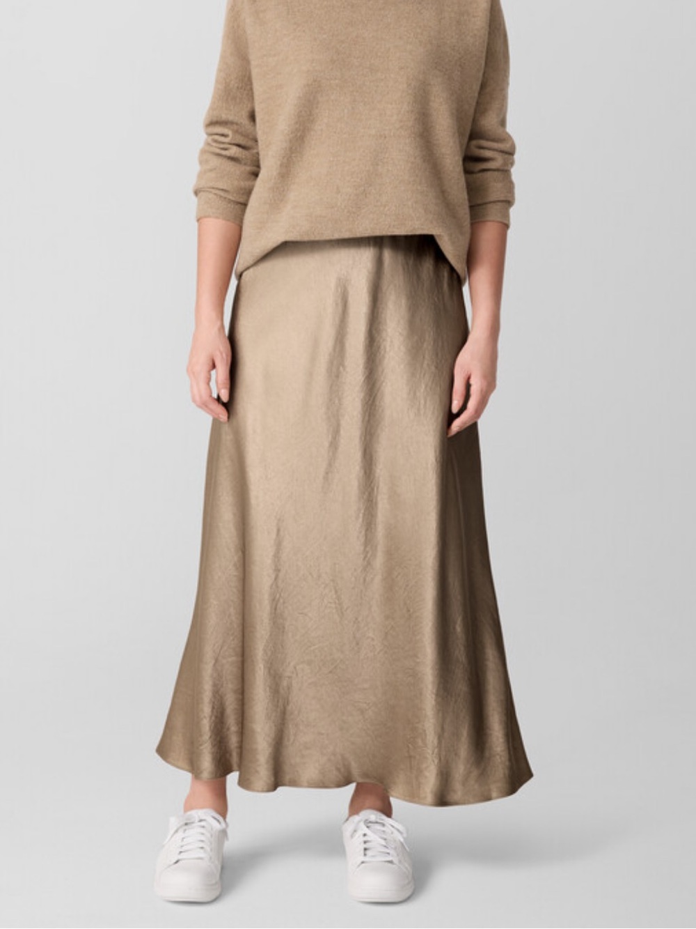 Eileen Fisher Textured Satin Slip Skirt XL Biscuit NWT - Picture 2 of 10